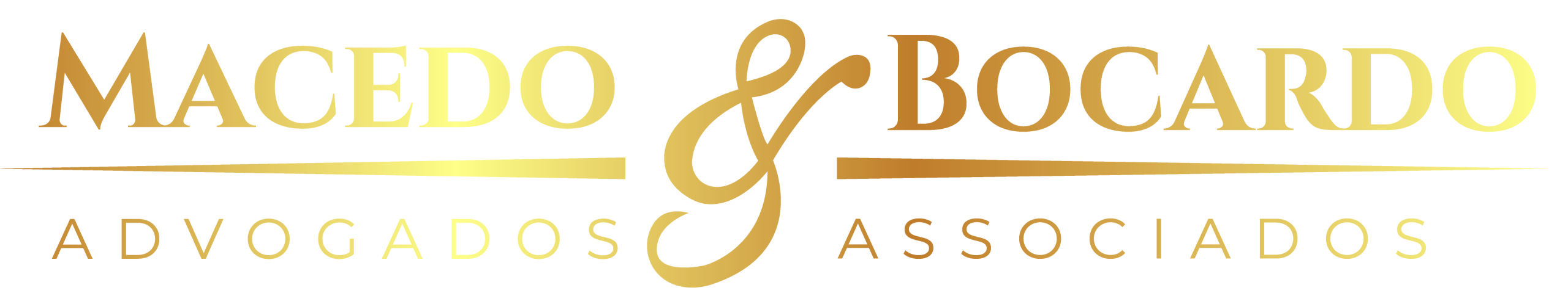 Logotipo Macedo & Bocardo Advogados Associados em letras douradas com um símbolo "&" estilizado ao centro.